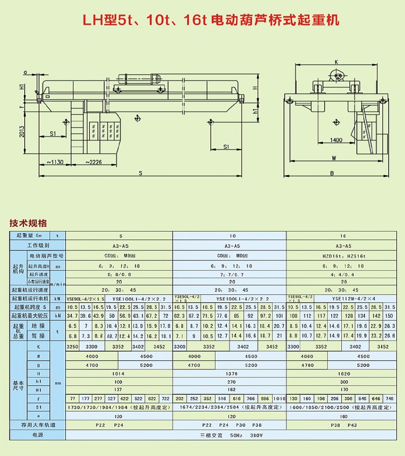 LH型5t、10t、16t電動(dòng)葫蘆橋式起重機(jī)