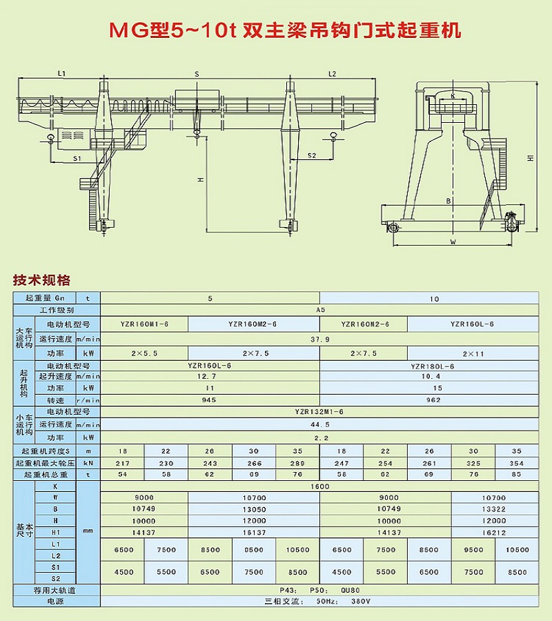 MG型5-10t雙主梁門(mén)式起重機(jī)